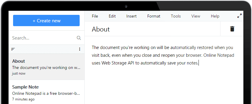 Infola Online Notepad Screenshot