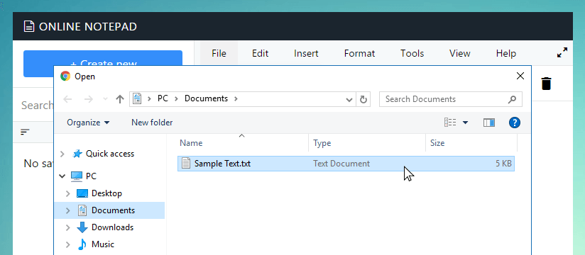Open file dialog in Infola